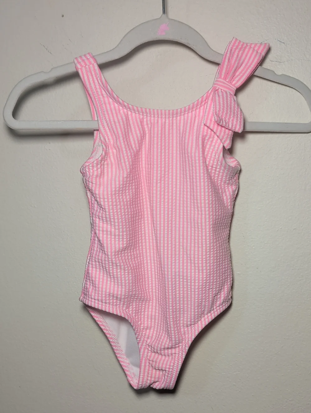 Cat & Jack Pink + White Striped One-Piece Swimsuit Bow Shoulder Baby Girl 18M